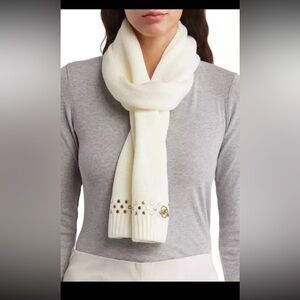 $88 - Michael MICHAEL KORS Disk Studded Logo Scarf in Cream 66" L x 9" W